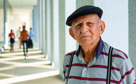 Older man in striped shirt